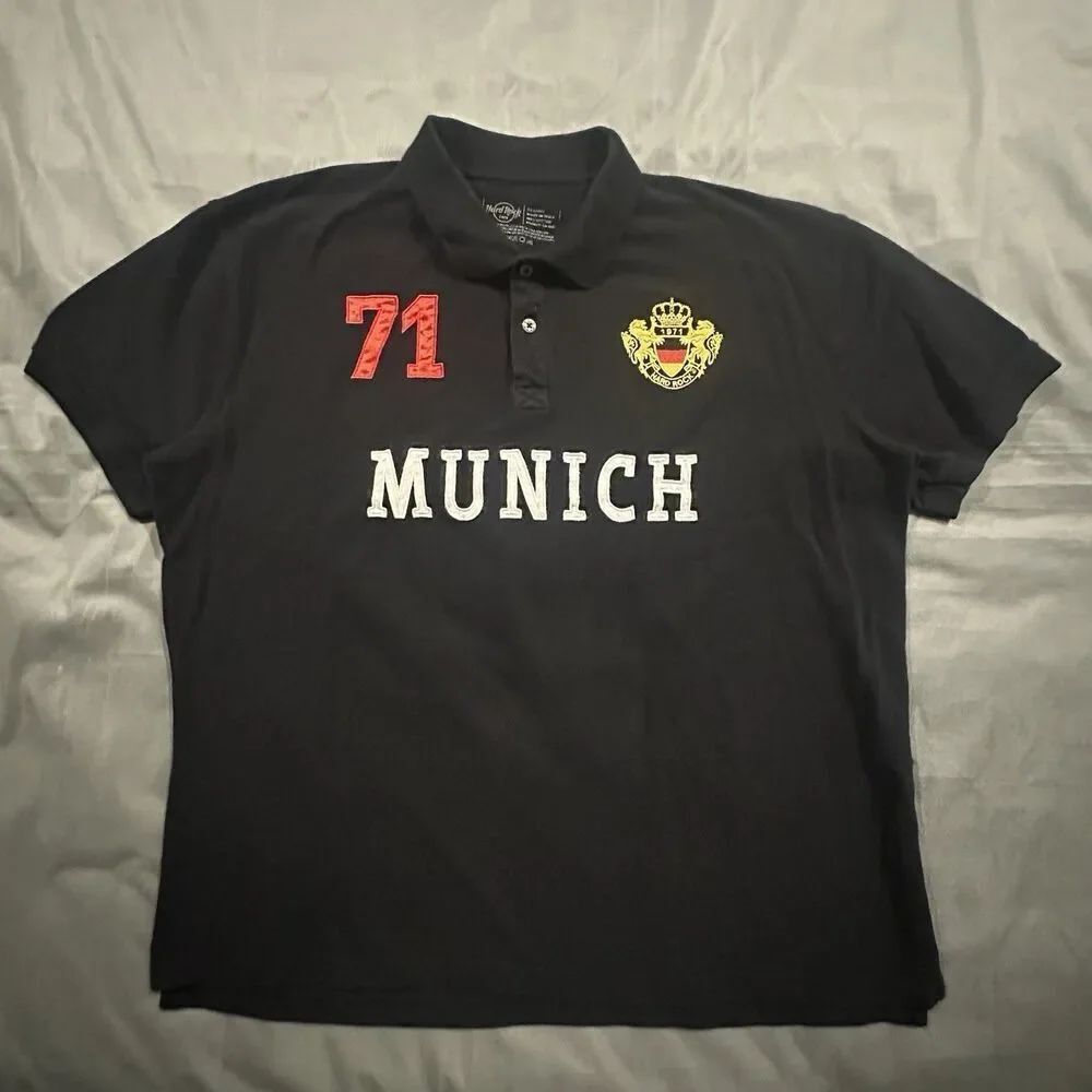 Hard Rock Cafe Rugby Polo Munich Mens 2XL Embroidery Crest Logo Soccer Shirt